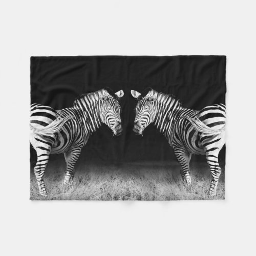 Black and white mirrored zebras fleece blanket
