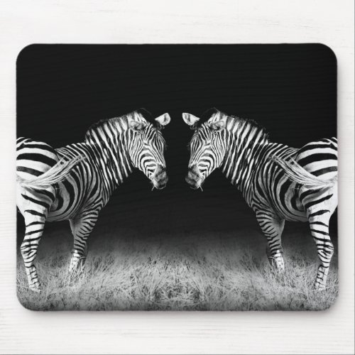 Black and white mirrored zebras mouse pad