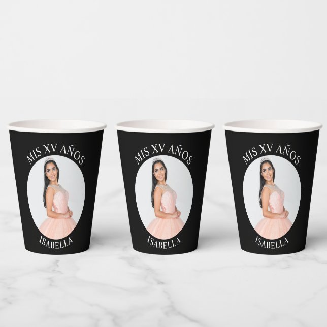 Black and White Mis XV Años Photo Paper Cups (Multi)