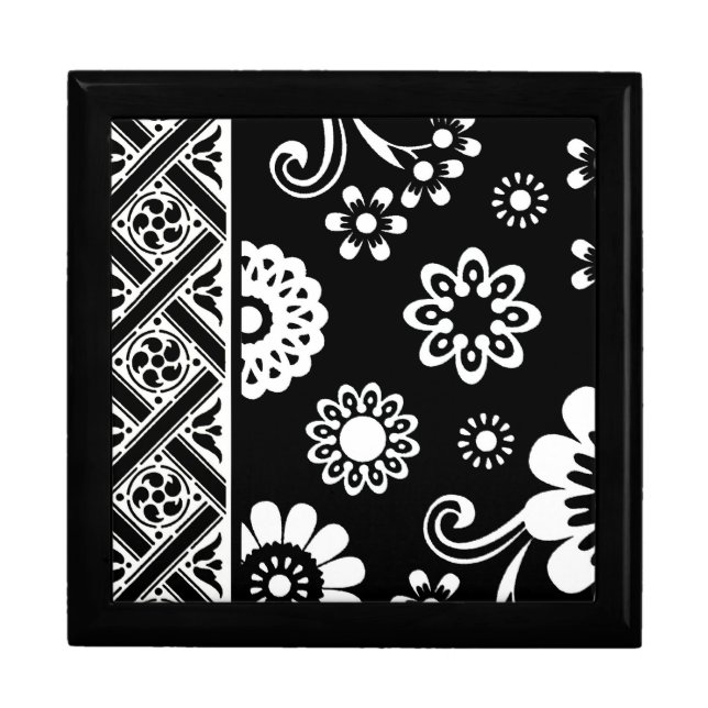 Black and White Mod Floral...lidded box (Front)