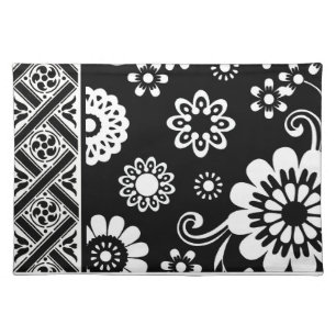 Black and White Mod Floral...placemat Cloth Placemat