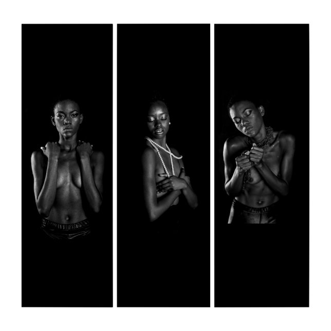 Black and white model canvas triptych (Front)