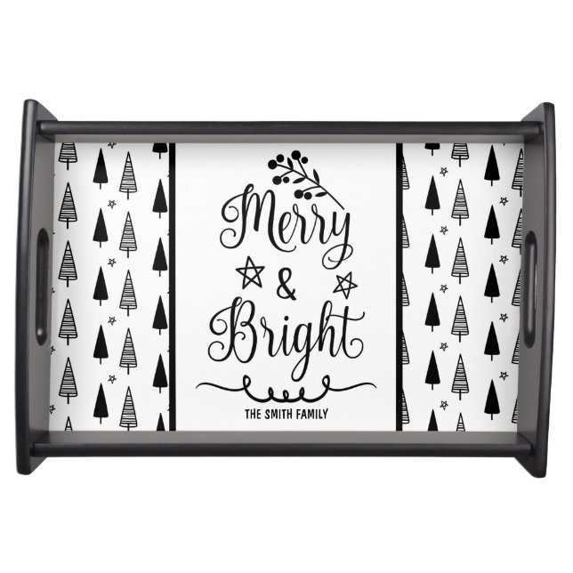 Black and White Moder Christmas Quote Personalized Serving Tray (Front)