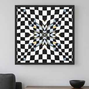 Black and White Modern Abstract Checkerboard Canvas Print