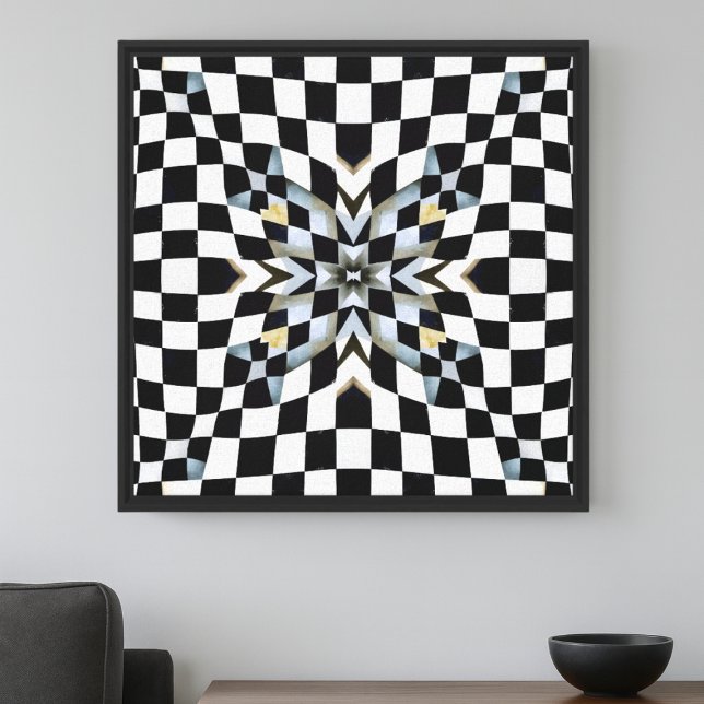Black and White Modern Abstract Checkerboard Canvas Print (black and white op art canvas wall print)