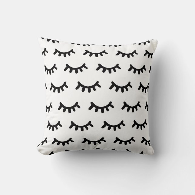 Black and white modern abstract cute eyes pattern throw pillow (Front)
