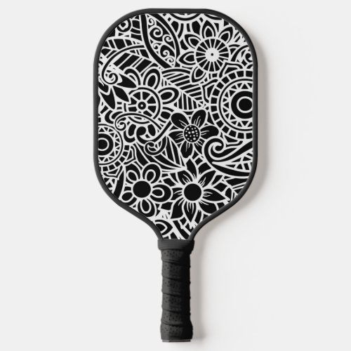 Black and White Modern Abstract Floral Hawaiian Pickleball Paddle