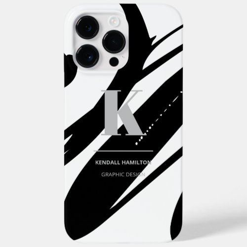 Black and White Modern Abstract Monogram Initial Case_Mate iPhone 14 Pro Max Case