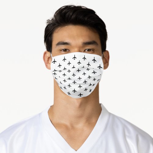 Black and White Modern Airplanes Pilot Adult Cloth Face Mask