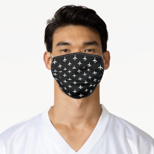 Black and White Modern Airplanes Pilot Adult Cloth Face Mask