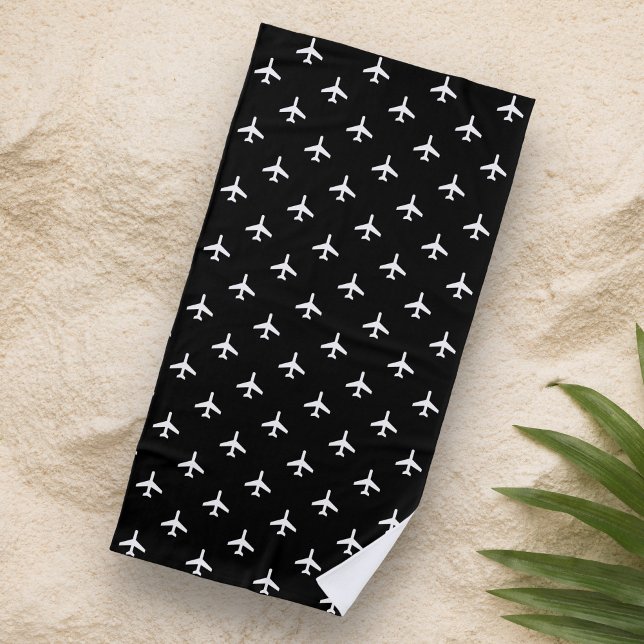 Black and White Modern Airplanes Pilot Beach Towel (Creator Uploaded)