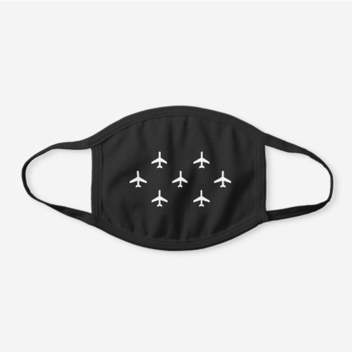 Black and White Modern Airplanes Pilot Black Cotton Face Mask Zazzle