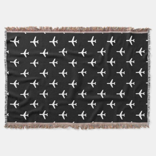 Black and White Modern Airplanes Pilot Throw Blanket