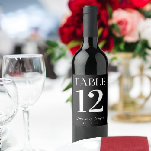Black and White Modern and Elegant Table Number Wine Label