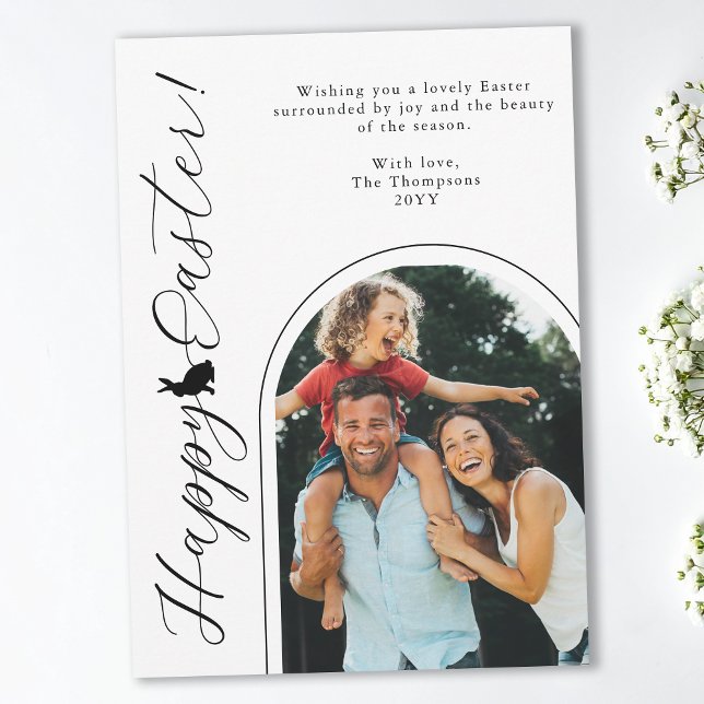 Black And White Modern Arch Photo And Easter Bunny Card (Creator Uploaded)