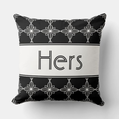 Black And White Modern Art Deco Hers Pillow