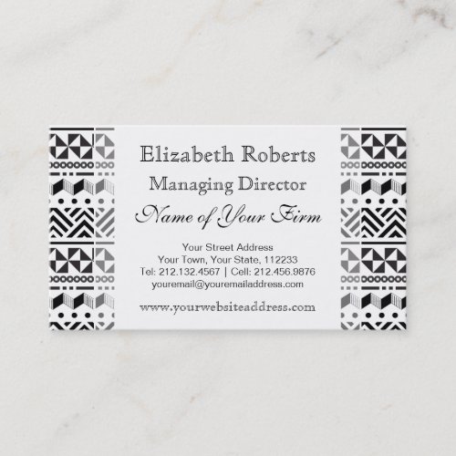 Black and White Modern Aztec Tribal Stripes Business Card