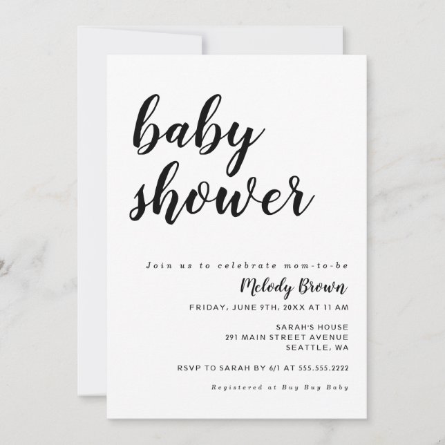 Black and White Modern Baby Shower Invitation (Front)