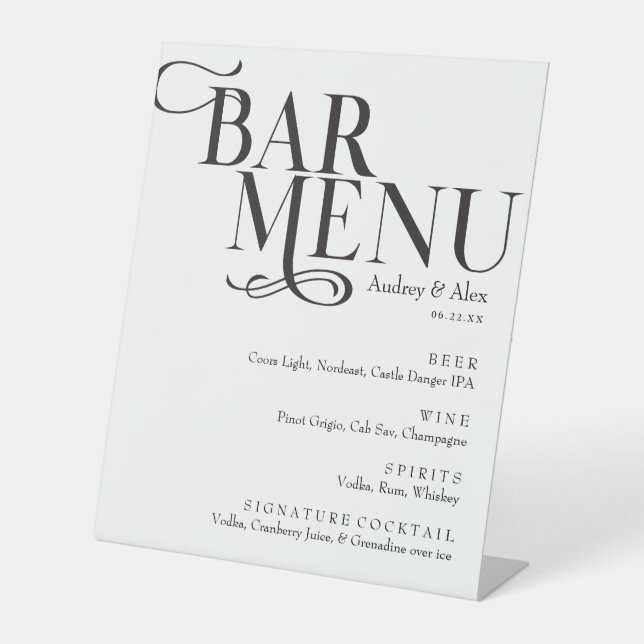 Black and White Modern Bar Menu Pedestal Sign (Front)