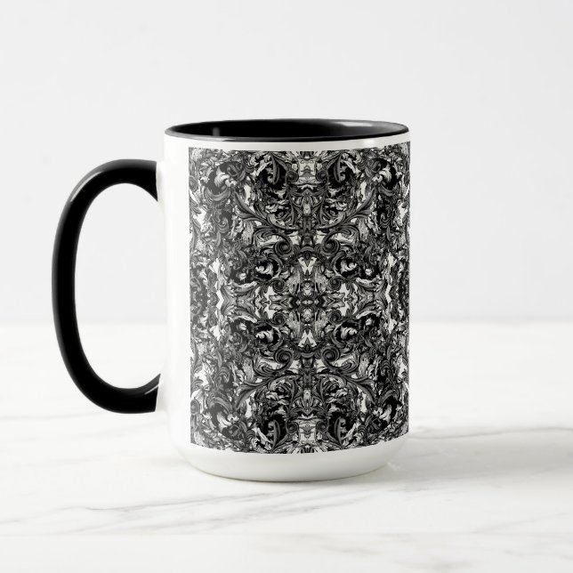 BLACK AND WHITE MODERN BAROQUE ORNAMENTAL  MUG (Left)