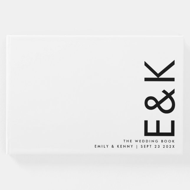 Black and White Modern Bold Big Monogram Simple Guest Book (Front)