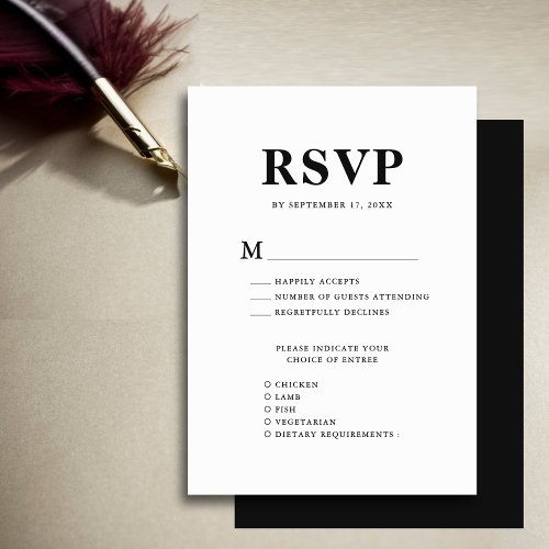 Black and White Modern Bold Monogram Wedding RSVP Card