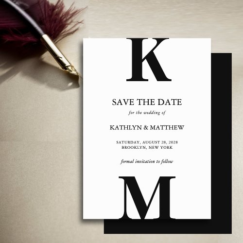 Black and White Modern Bold Monogram Wedding Save The Date