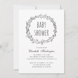 Black and white modern botanical baby shower invitation