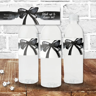 Black and White Modern Bow Water You Waiting For? Bottle Label