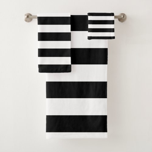Black and White Modern Broad Stripes Striped  Bath Towel Set