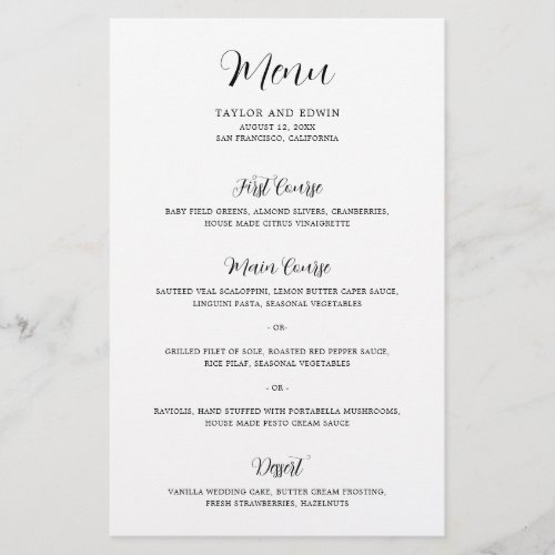 Black and White Modern Budget Wedding Menu Flyer