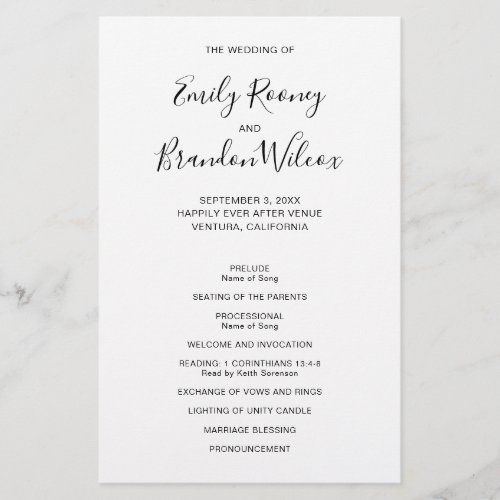 Black and White Modern Budget Wedding Program Flyer