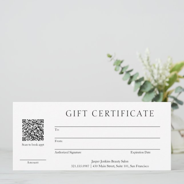 Black and White Modern Business Gift Certificate (Standing Front)