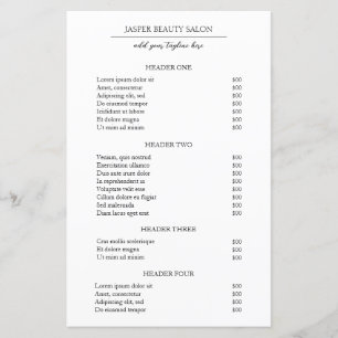 Black and White Modern Business Price List