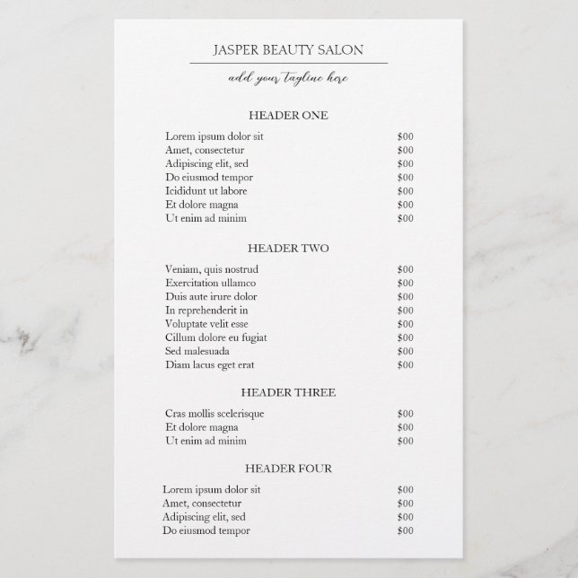 Black and White Modern Business Price List Flyer (Front)