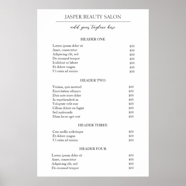 Black and White Modern Business Price List Poster (Front)