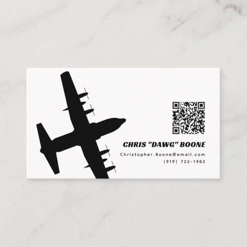 Black and White Modern C_130 Aircraft Business Card