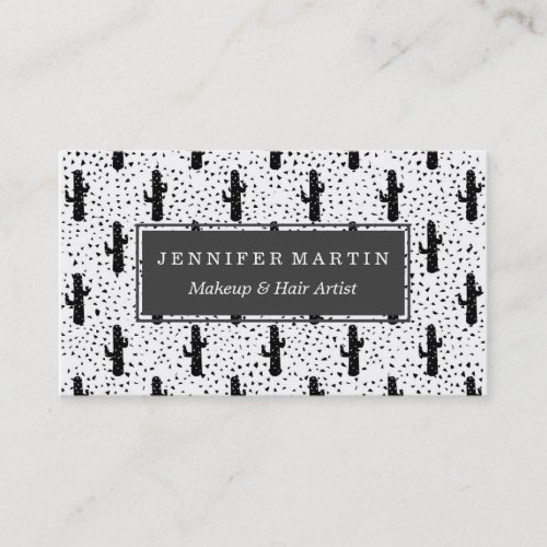 Black and White Modern Cactus and Triangle Geo Business Card