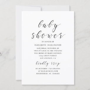Black and white modern calligraphy baby shower invitation
