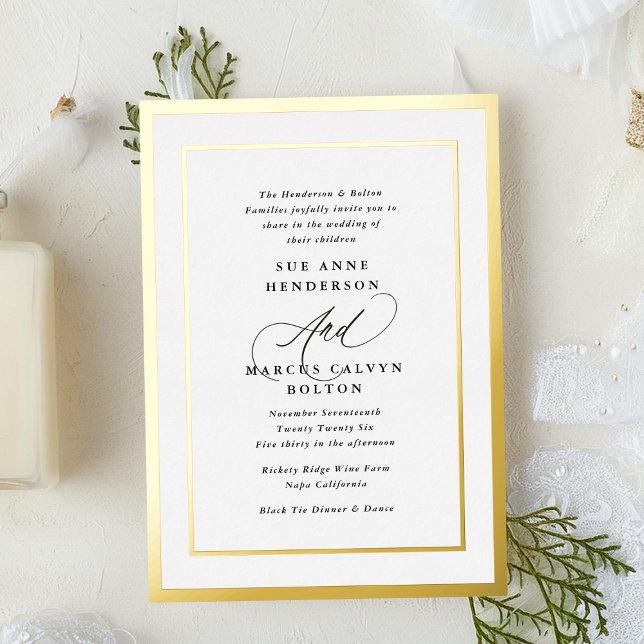 Black and White Modern Calligraphy Foil Wedding Foil Invitation (Creator Uploaded)