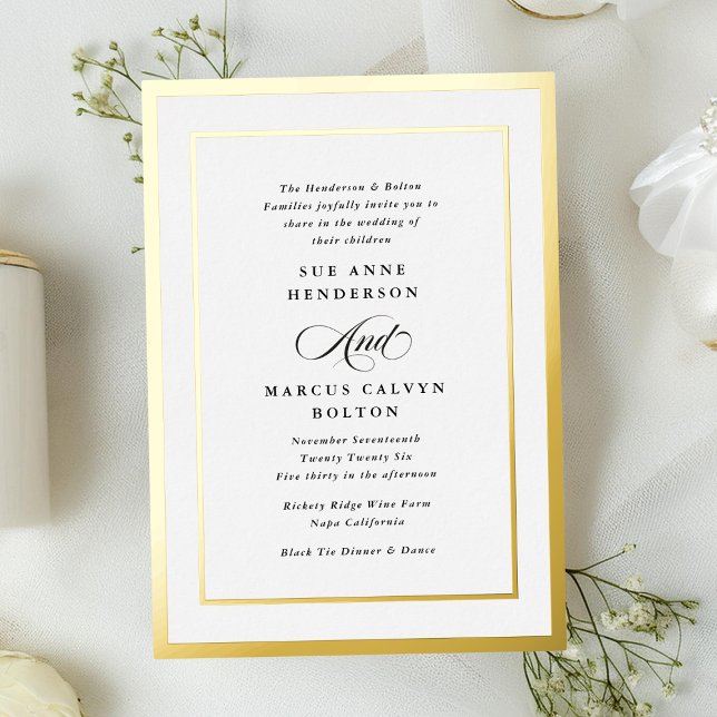 Black and White Modern Calligraphy Foil Wedding Foil Invitation (Creator Uploaded)