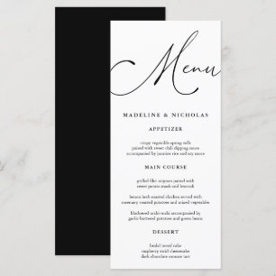 Black And White Modern Calligraphy Wedding Menu