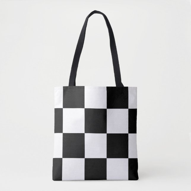 Black and White Modern Checkered Pattern Tote Bag (Front)