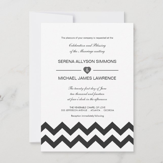 Black and White Modern Chevron Wedding Invitations (Front)