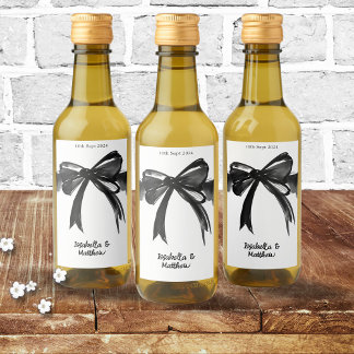 Black and White Modern Chic Cute Bow Wedding Favor Wine Label
