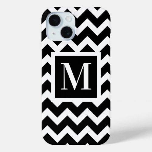 Black and White Modern Chic Zigzag Monogram iPhone 15 Case