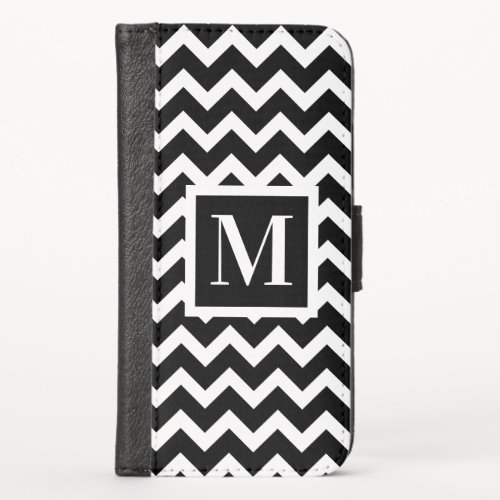 Black and White Modern Chic Zigzag Monogram iPhone XS Wallet Case