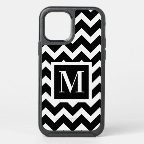 Black and White Modern Chic Zigzag Monogram OtterBox Symmetry iPhone 12 Case