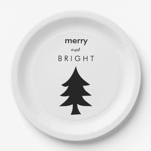 Black and White Modern Christmas Tree Paper Plates