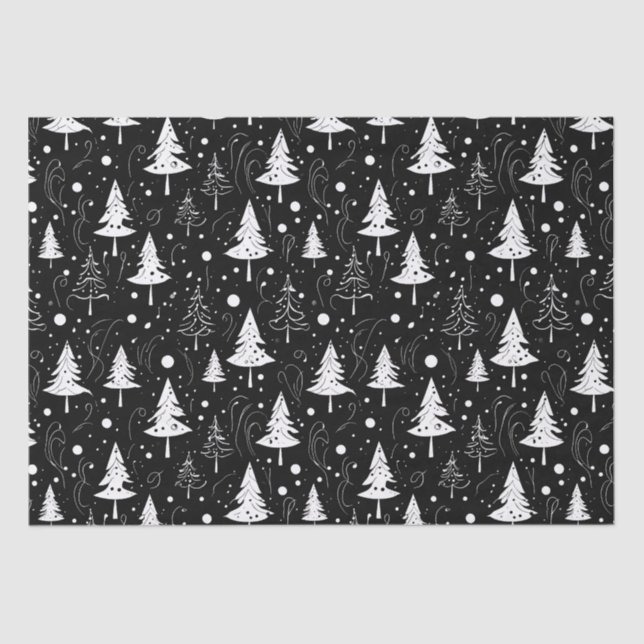 Black and White Modern Christmas Trees Tissue Paper (Front)
